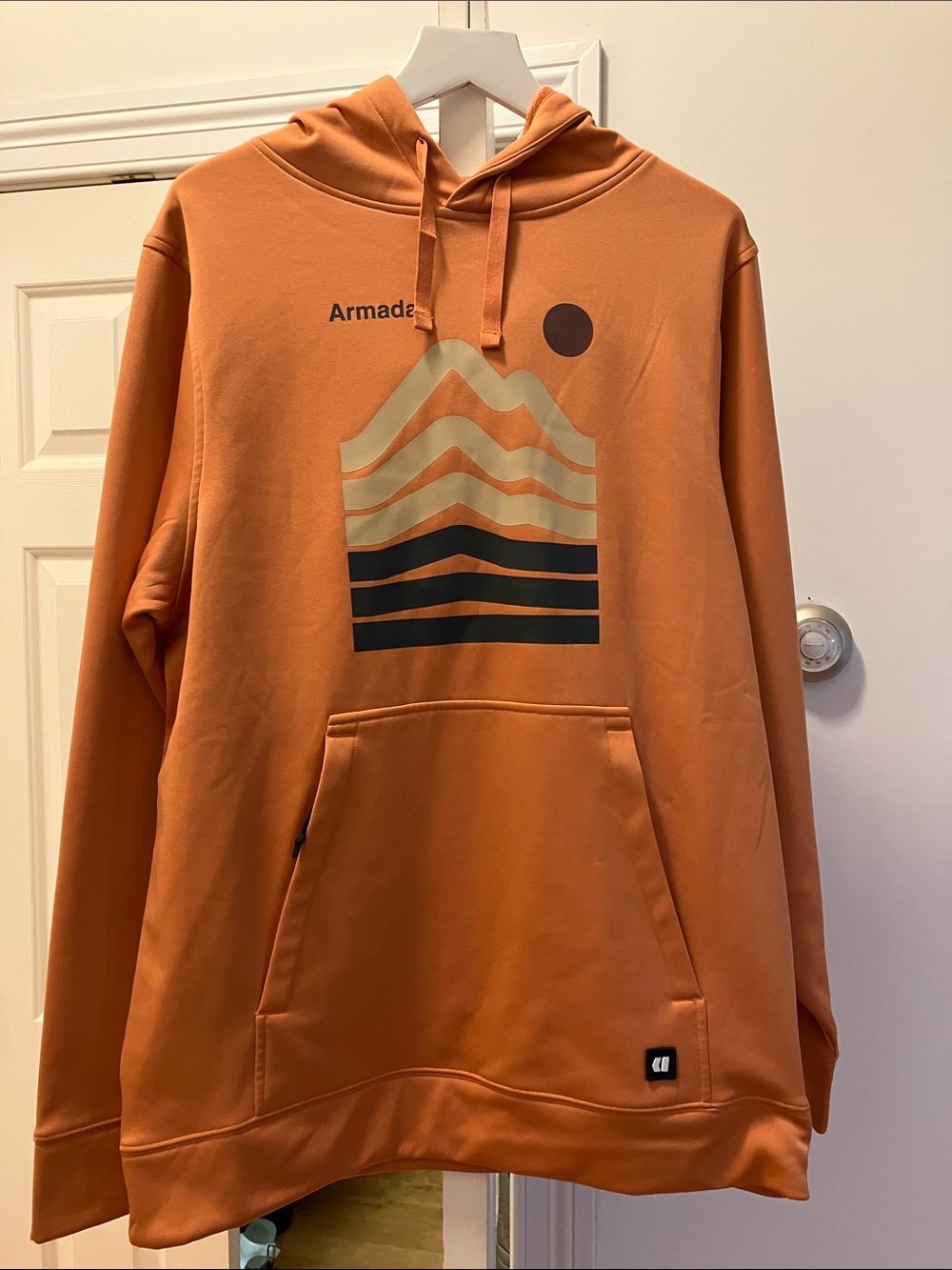 Armada Men's Orange Graphic Pullover Hoodie size medium